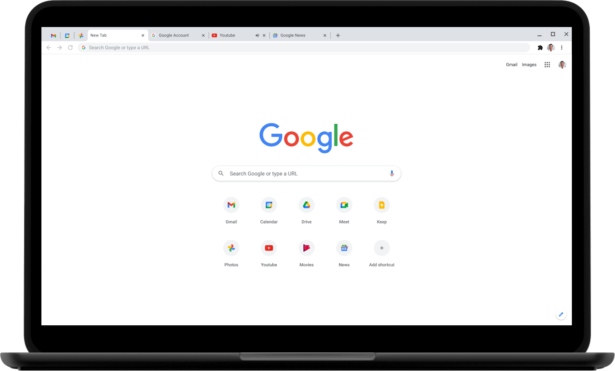 „Pixelbook Go“ nešiojamasis kompiuteris, kurio ekrane teikiama Google.com.