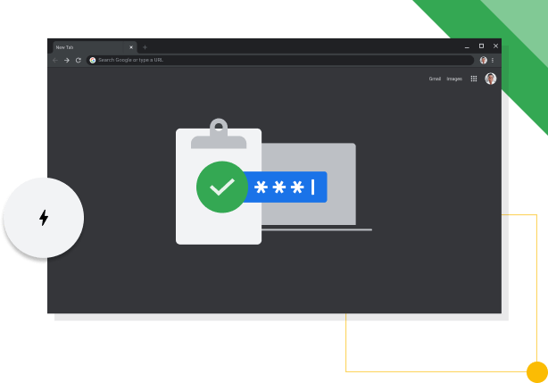 Naršyklės „Chrome“ langas tamsiu režimu, teikiama „Google“ produktyvumo piktograma.