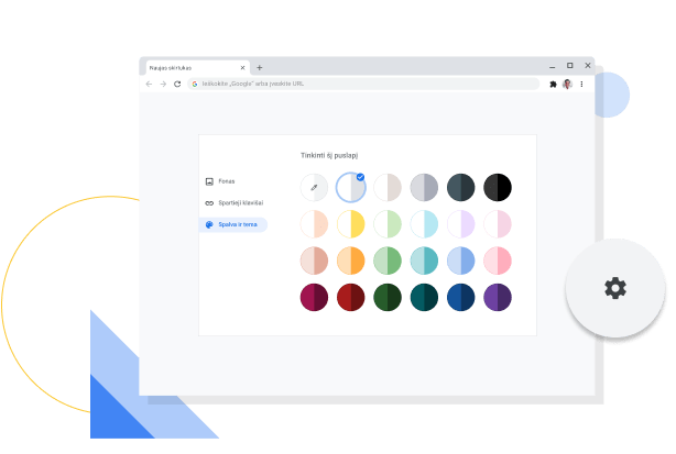„Chrome“ spalvos ir temos tinkinimo lango vaizdas.
