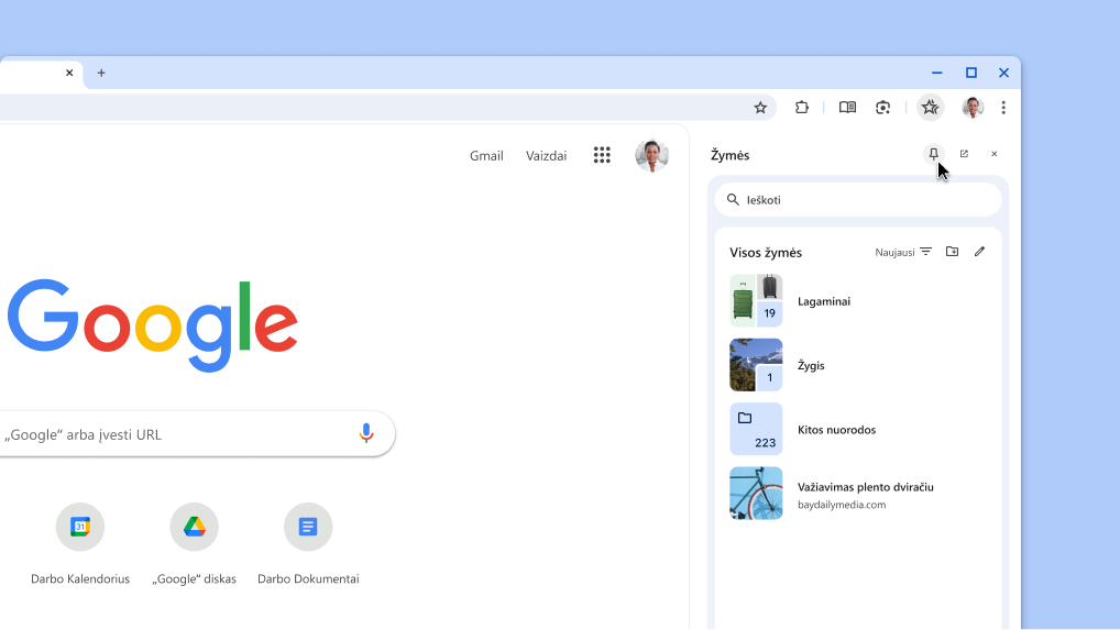 „Chrome“ šoninio skydelio prisegimas įrankių juostoje