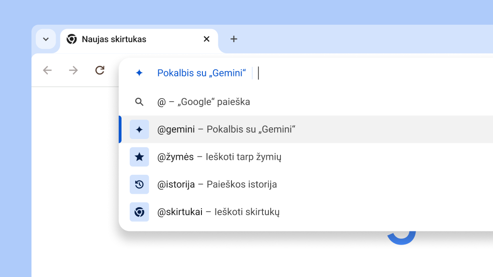 Kalbėkite su „Gemini“ iš adreso juostos