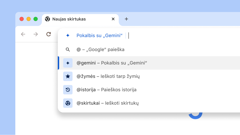 Kalbėkite su „Gemini“ iš adreso juostos