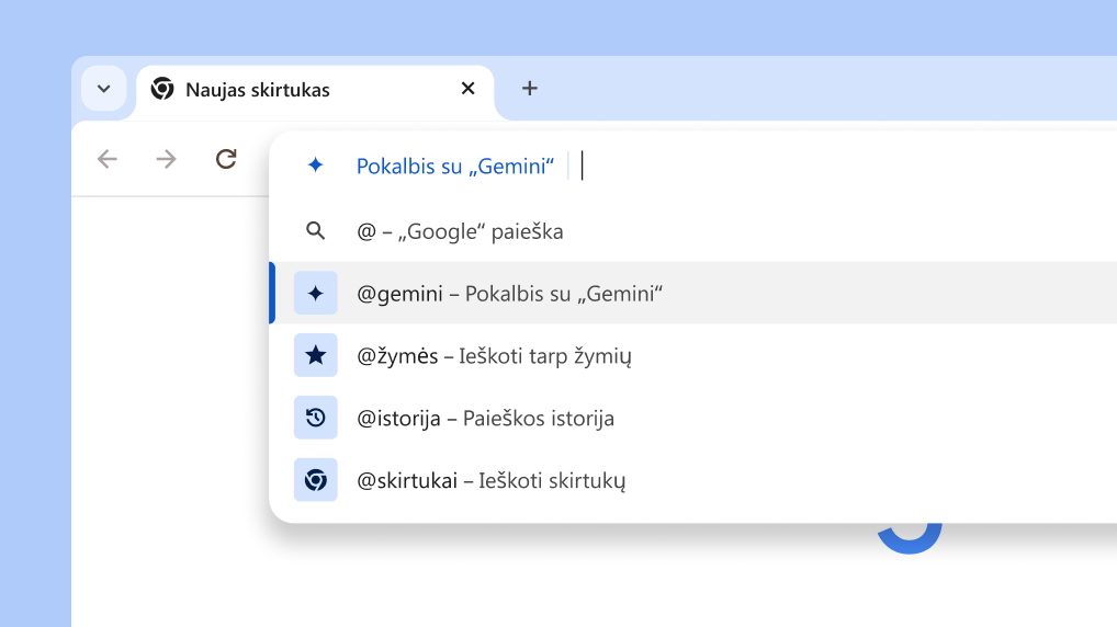Kalbėkite su „Gemini“ iš adreso juostos