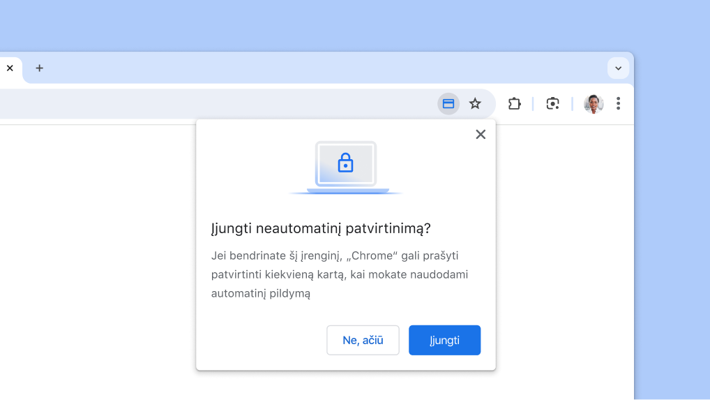 Įjunkite automatinio mokėjimų pildymo neautomatinį patvirtinimą.