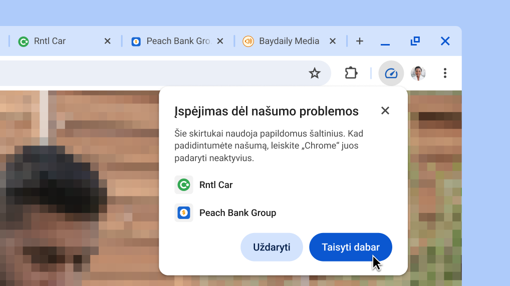 Pagerinkite naršyklės našumą vienu paspaudimu