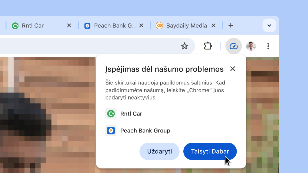 Pagerinkite naršyklės našumą vienu paspaudimu