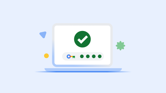 Nešiojamojo kompiuterio ekranas, kuriame rodoma didelė žalia varnelė ir užbaigta saugos rakto eigos juosta.